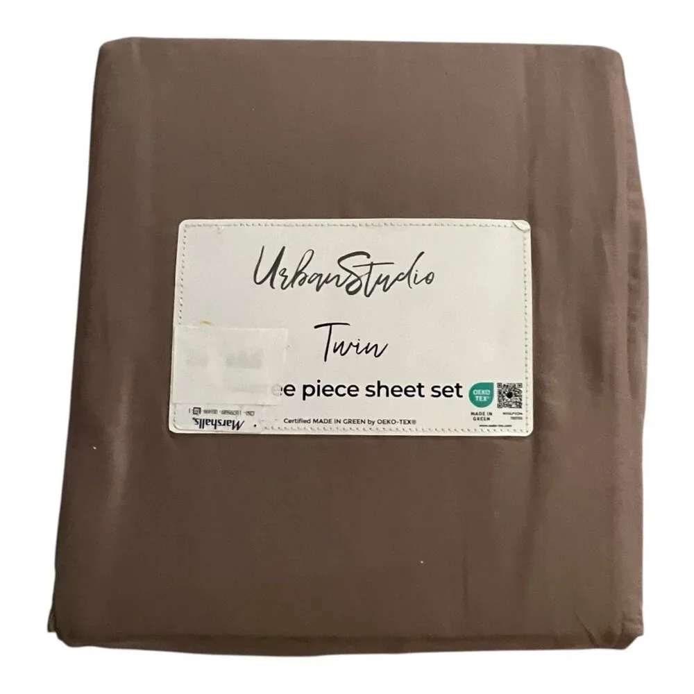 Urban Studio Twin Sheet Set Taupe Brown‎ 100% Microfiber 3PC Neutral Soft